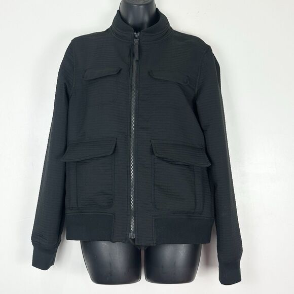 PrAna Minx Bomber Jacket Medium Black Full Zip Cargo Pockets Long Sleeve - Picture 1 of 13